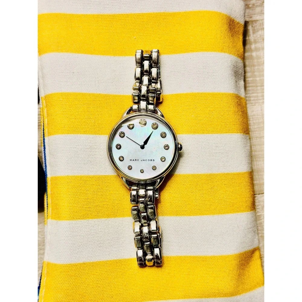 Marc Jacobs Courtney MJ3508 Mother of Pearl Crystal Stainless Steel Watch Silver